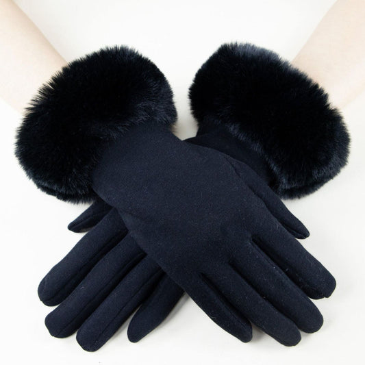 Gloves Black Fur Trim Winter Gloves for Women