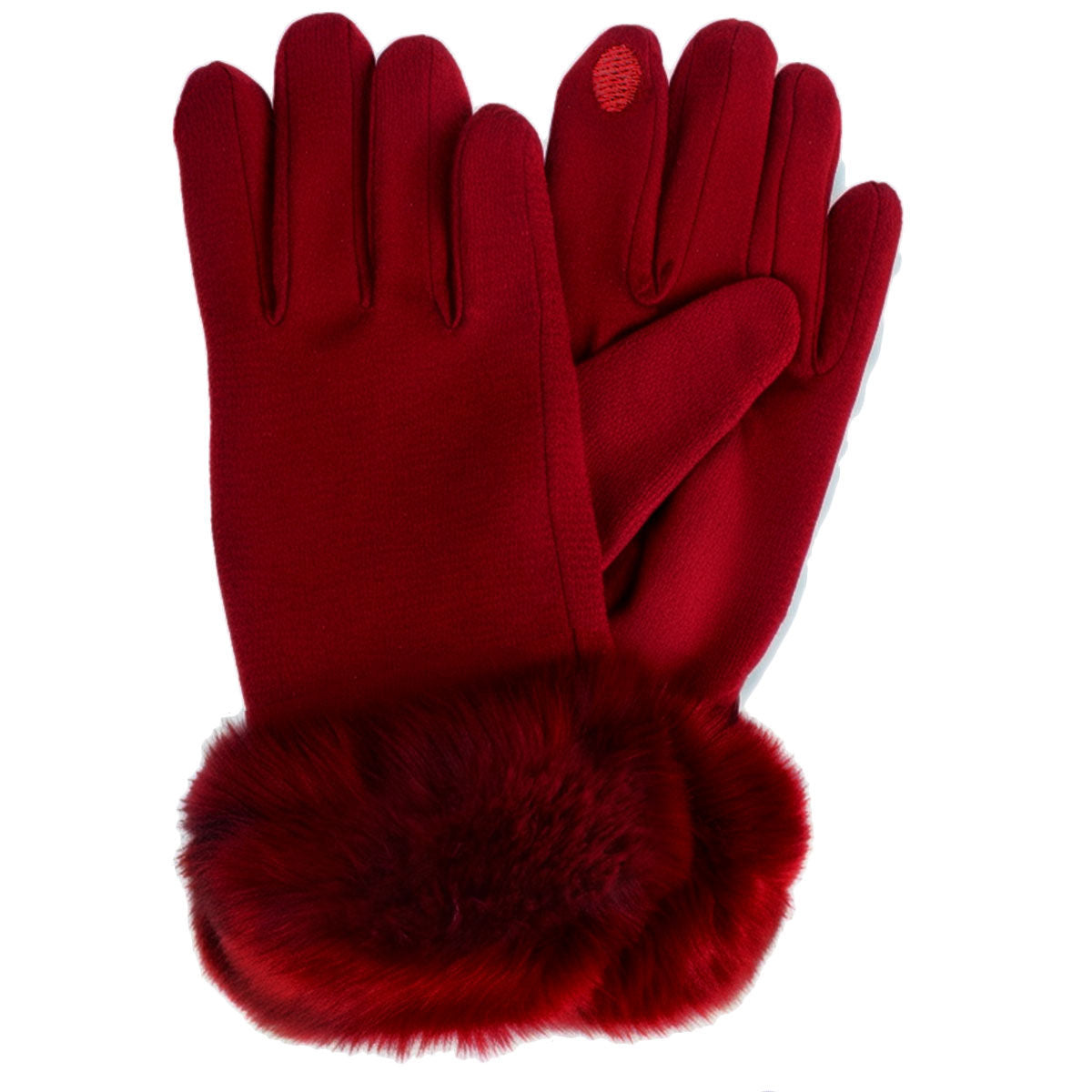 Gloves Burgundy Fur Trim Winter Gloves for Women