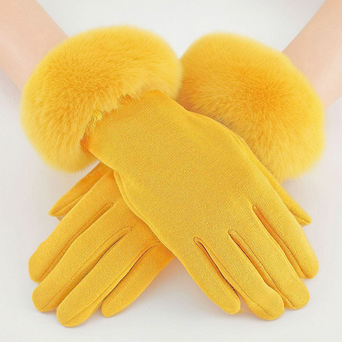 Gloves Gold Fur Trim Winter Gloves for Women