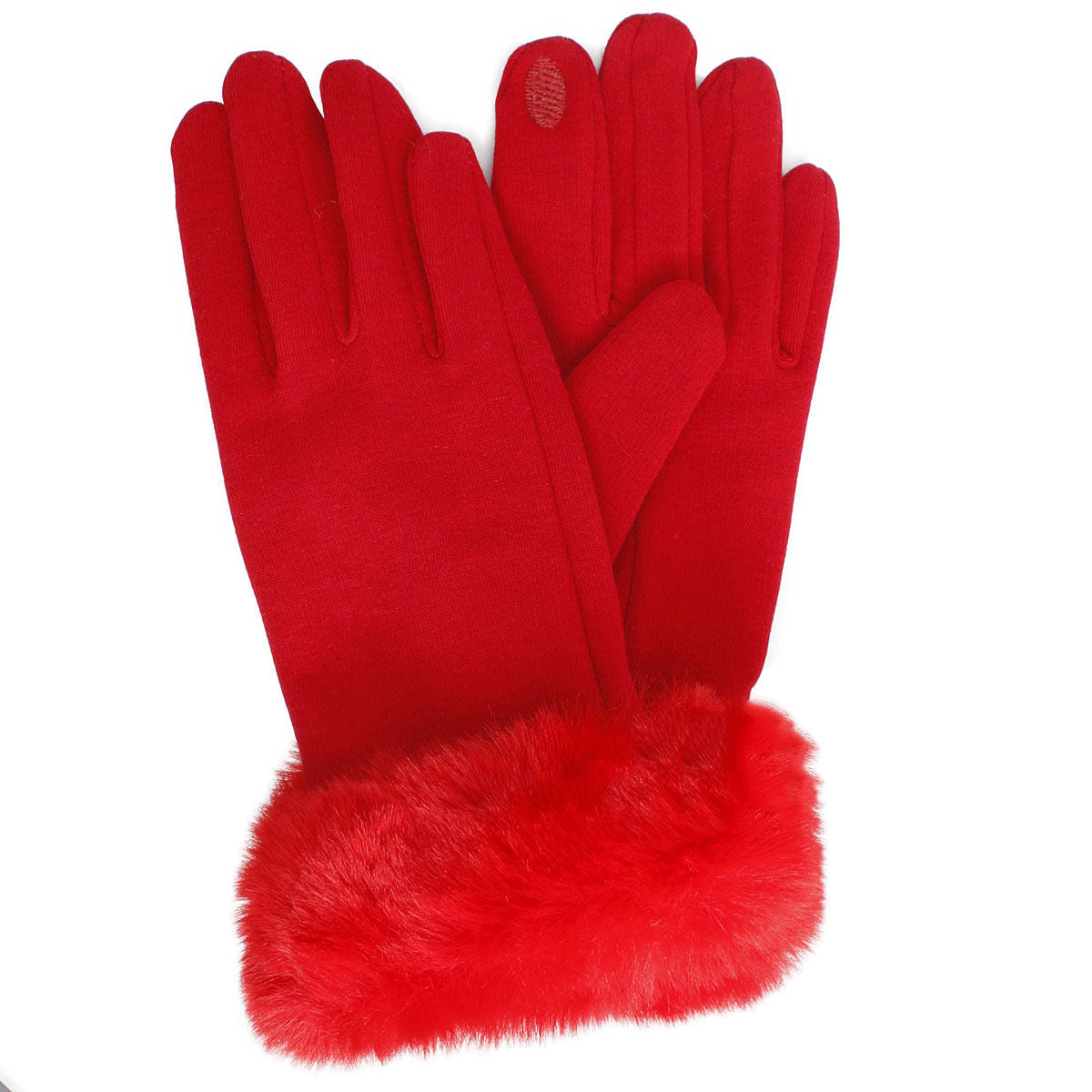 Gloves Red Fur Trim Winter Gloves for Women